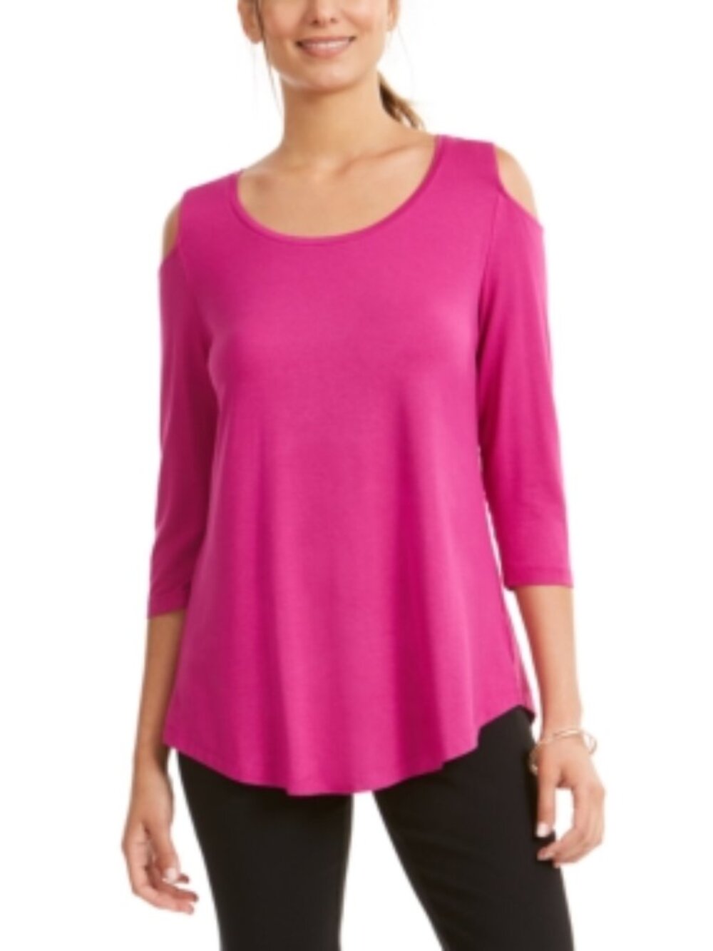 JM Collection Womens Petite Cold Shoulder Top